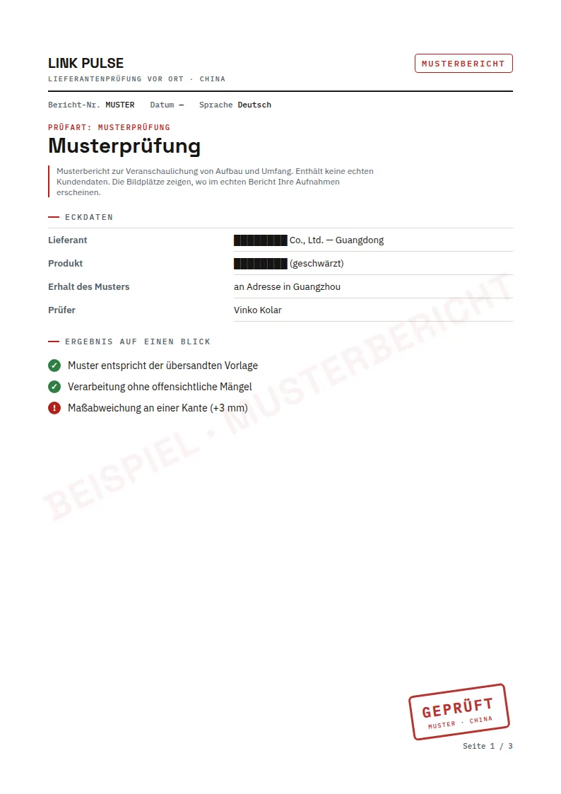 Bericht S. 1 — Deckblatt & Musterdaten