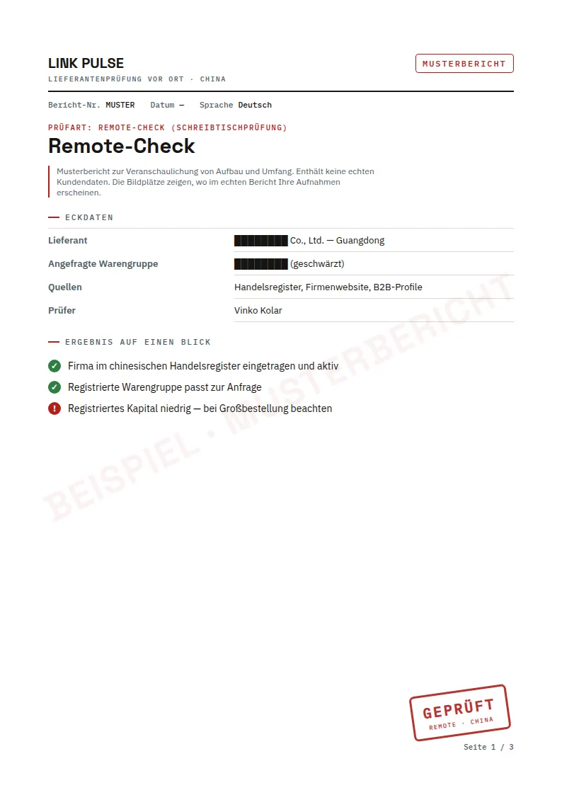 Bericht S. 1 — Deckblatt & Registerdaten