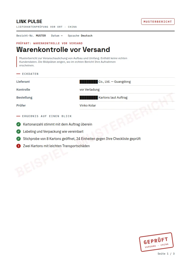 Bericht S. 1 — Deckblatt & Kartondaten